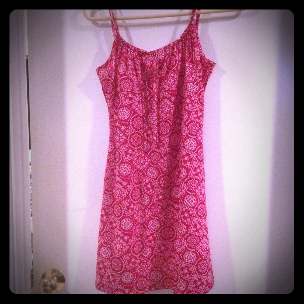 Beautiful Red Handkerchief Printed Shift Spaghetti Strap Dress Ties in Front
